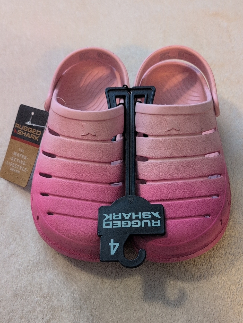 NWT Rugged Shark Girls Pink Ombre Water Clogs Shoes Size 4